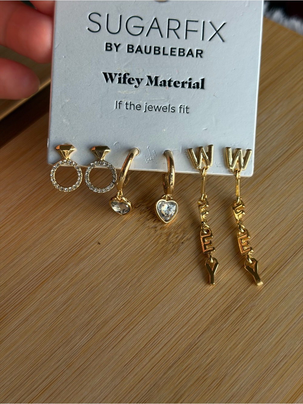 BaubleBar Gold 'Wifey' Mixed Earring Set with Crystal Accents